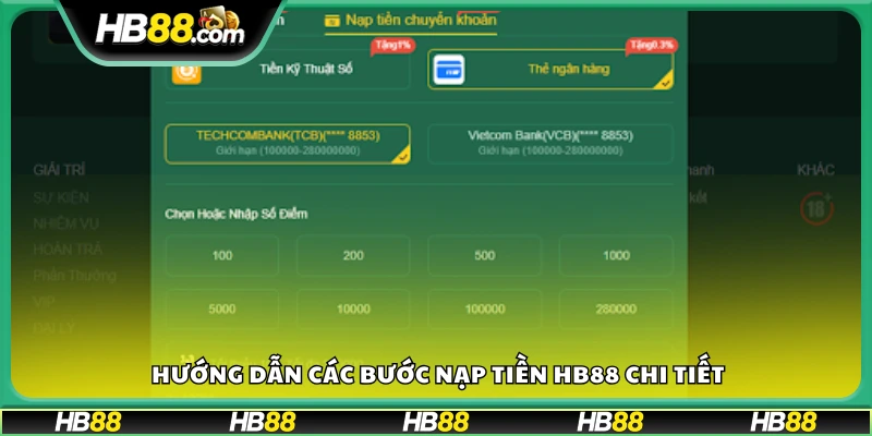 Cách nạp tiền vào tài khoản HB 88 từ A đến Z